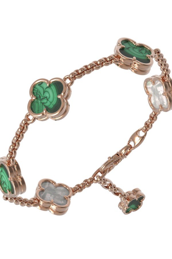 Браслет из золота 585 пробы c малахитом и перламутром