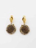Серьги из лимонного золота 585 пробы c эмалью и железным деревом