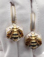 Серьги из лимонного золота 585 пробы c эмалью, ониксом и эмалью