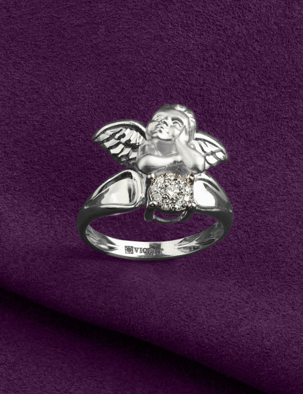 Кольцо из белого золота 585 пробы c бриллиантами