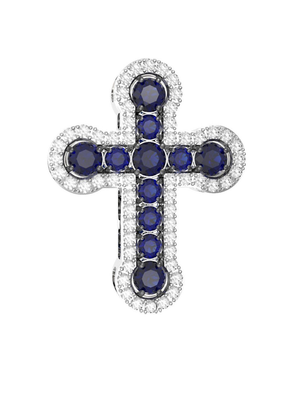 Крест из белого золота 585 пробы c бриллиантами и сапфиром