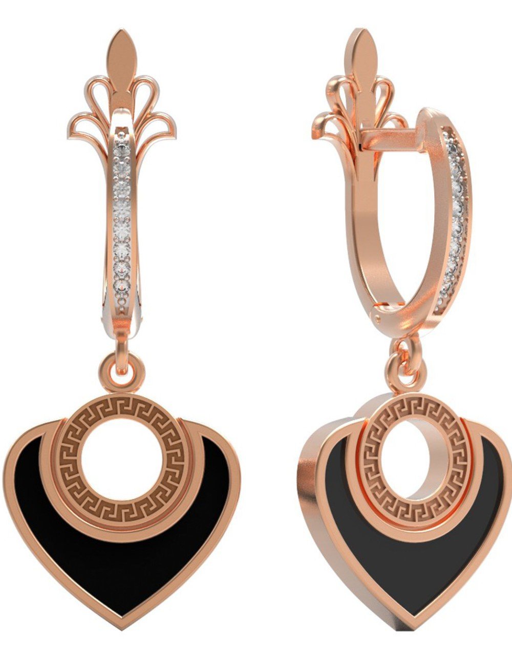 Серьги из золота 585 пробы c фианитом и ониксом