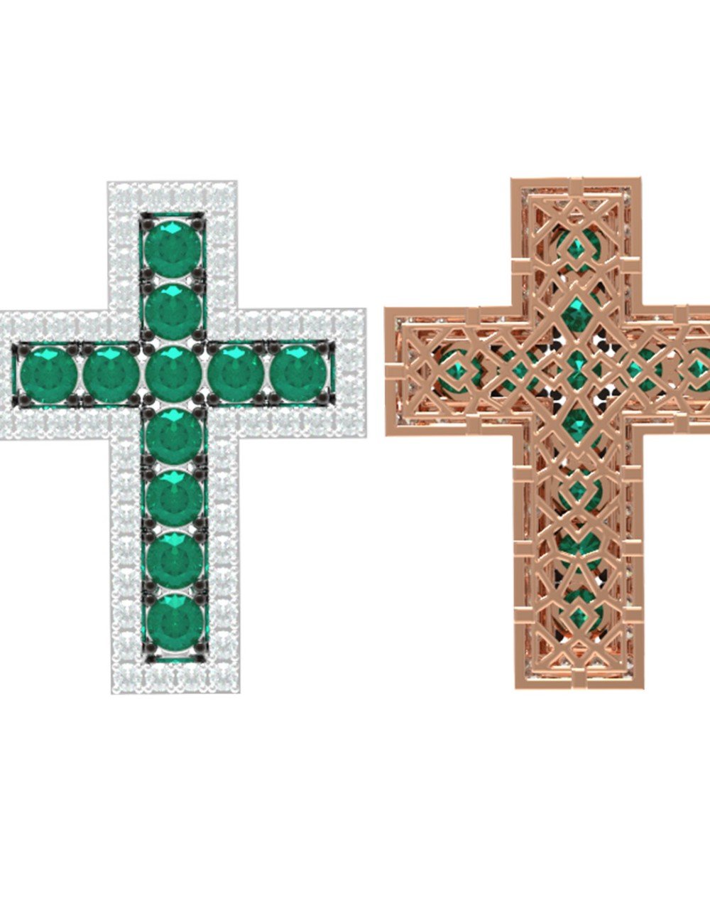Крест из золота 585 пробы c бриллиантами и изумрудом