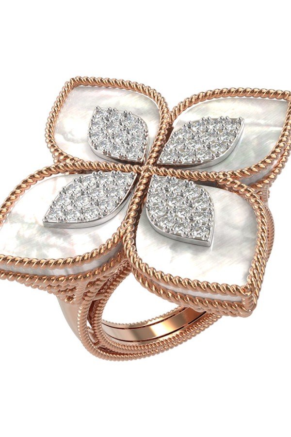 Кольцо из золота 585 пробы c бриллиантами и перламутром