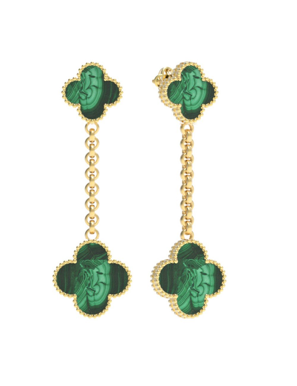 Серьги из лимонного золота 585 пробы c малахитом