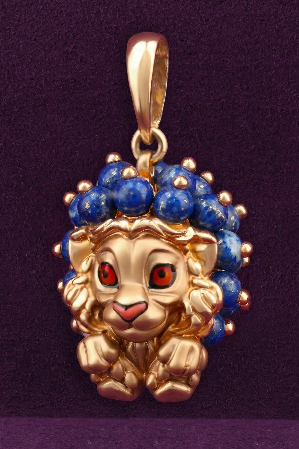 Подвеска из золота 585 пробы c эмалью и лазуритом