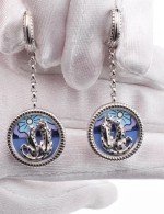 Серьги из белого золота 585 пробы c эмалью